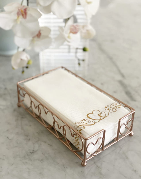 Chez JuJu Rose Gold Elegant Sturdy Guest Napkin Holder | Disposable Paper Hand Towel Storage Tray Caddy | Premium Quality | Bathroom Kitchen Dining Table Wedding Party Hotel décor | Indoor Outdoor