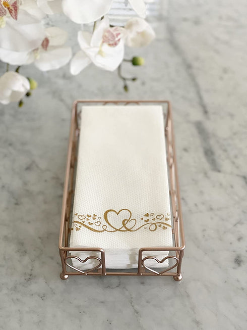 Chez JuJu Rose Gold Elegant Sturdy Guest Napkin Holder | Disposable Paper Hand Towel Storage Tray Caddy | Premium Quality | Bathroom Kitchen Dining Table Wedding Party Hotel décor | Indoor Outdoor