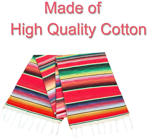 Fowecelt Mexican Serape Table Runner 14 x 84 Inch for Mexican Party Wedding Decorations Outdoor Picnics Dining Table, Fringe Cotton Handwoven Table Runners