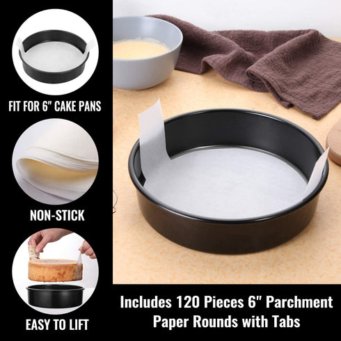 6 Inch Cake Pans Set of 4, Nonstick Round Cake Pans with 120 Pieces Parchment Paper, Dishwasher Safe