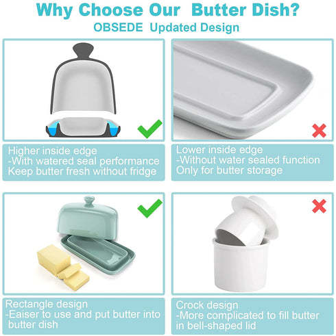 MEMNUN Butter Dish with Water, Ceramics Water Sealed French Butter Keeper with lid for Fresh Soft Butter (White)