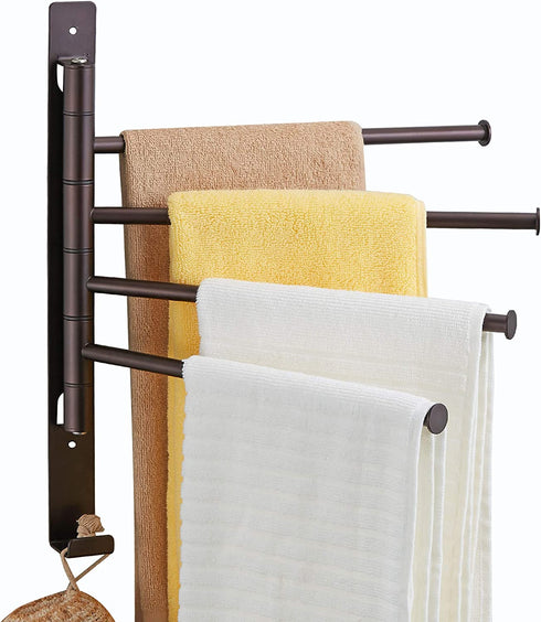 Towel Rack, 4-Arm Swivel Towel Hanger for Bathroom, Towel Bars Swing Out Wall Mounted Towel Racks Oil Rubbed Bronze