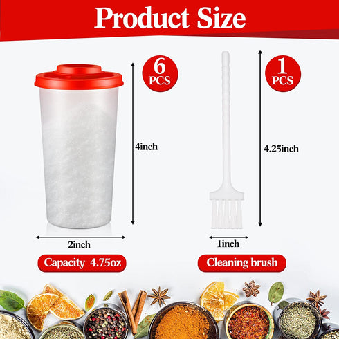 6 Pcs Salt and Pepper Shakers Set Plastic Salt Shaker Clear Travel Spice Kit Airtight Camping Spice Containers Salt and Pepper Holder Plastic Spice Jars with Shaker Lids Red Covers for Kitchen