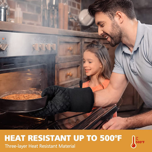 Oven Mitts and Pot Holders Kitchen: 500„‰ Heat Resistant Oven Gloves with Kitchen Towels Silicone Ovenmitts Hotpads Set - Quilted Long Kitchen Mittens Potholders Washable Mits Hot Pads for Baking
