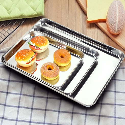 Baking Sheets 2 Pieces, Bastwe Cookie Sheets Set of 2 Stainless Steel Baking Pans Toaster Oven Tray Pans, Rectangle Size 12 × 10 × 1 inch, Rustproof & Healthy & Easy Clean & Dishwasher Safe