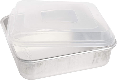 Nordic Ware Natural Aluminum Commercial Square Cake Pan with Lid, Exterior 9.88 x 9.88 Inches