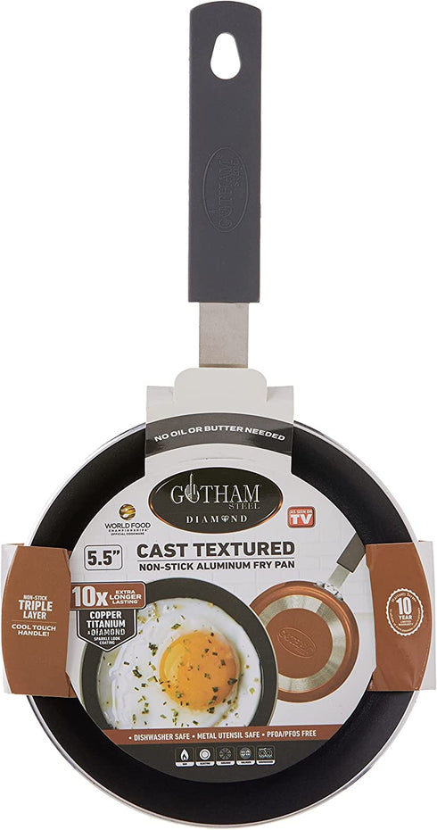 Gotham Steel Mini Nonstick Egg & Omelet Pan 5.5? Single Serve Frying Pan / Skillet, Diamond Infused, Multipurpose Pan Designed for Eggs, Omelets, Pancakes, Sliders, Rubber Handle, Dishwasher Safe