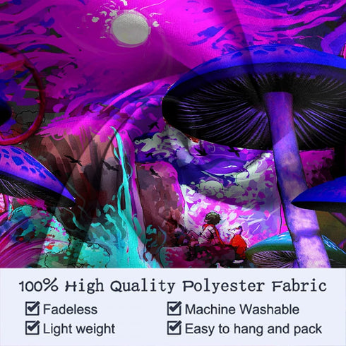 Trippy Smoke Mushrooms Tapestry Wall Hanging Psychedelic Hippie Art Blacklight Tapestries Black Light Poster Extra Large Tablecloth Blanket Curtain Home Decor 60x90 inches for Bedroom Living Room Dorm