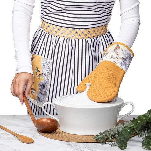 JTMUSES Kitchen Oven Mitts-Heat Resistant Silicone-480°F-Non-Slip Pot Holders-Thick Quilted Terry Cotton Interior-Flexible for Bakers-Design of Birds of Asia-The Wings Collection-Set of 2