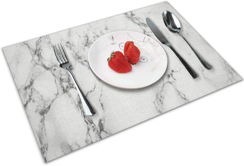 MSGUIDE Marble Placemats Set of 4 for Dining Table Washable Heat Resistant Kitchen Mats,12x18in