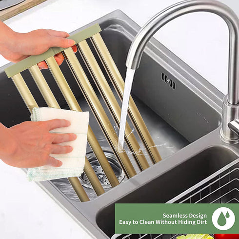 Expandable Roll-Up Dish Drying Rack for Kitchen 20.3?-13.9?, Collapsible Over-The-Sink Dish Drying Rack with Space-Saving Design, Multipurpose Rolling Rack for Sink with Large Capacity ¦