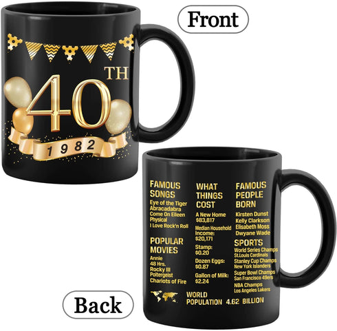 Greatingreat 1982 Old Time Information-40th Birthday Mug, Happy 40 Birthday Party, Turning 40 Birthday, 40th Bday For Her & Him, Forty Birthday Mug, Milestone Birthday