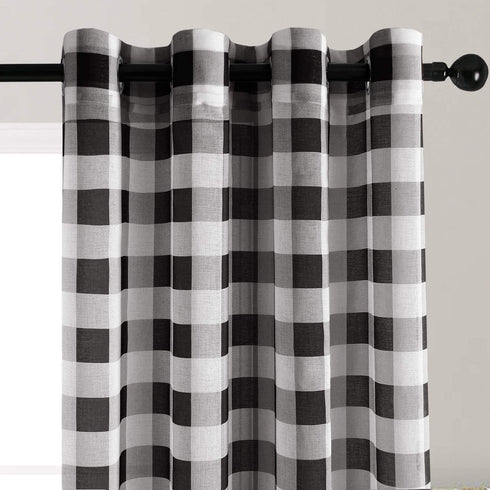 Hiasan Buffalo Plaid Sheer Curtains - Light Filtering Voile Checkered Curtains for Living Room and Bedroom, 52 X 84 Inches Long, Set of 2 Window Curtain Panels, Black and White