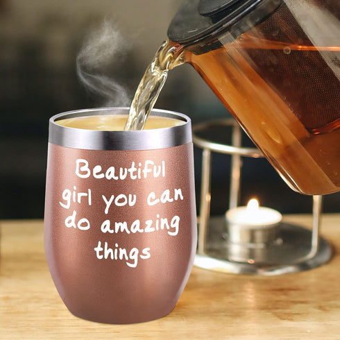 Beautiful Girl You Can Do Amazing Things Tumbler Cup Encouragement Inspirational Gift for Women Daughter Sister Friend Colleague Christmas Birthday Present,gifts for women, gifts for mom