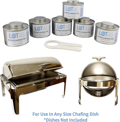 Lot45 6 Hour Cooking Fuel Wick Chafing Dish Fuel Cans for Food, Burners for Chafing Dishes, 6-Pack and Free Lid Opener