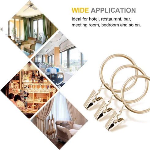 Fivebop 40 Pack Rings Curtain Clips Rustproof Metal Window Drapery Clip Vintage Heavy Duty Eyelet Curtain Rods Hangers Rings with Hooks, 1.25In Inner Diameter(Golden)