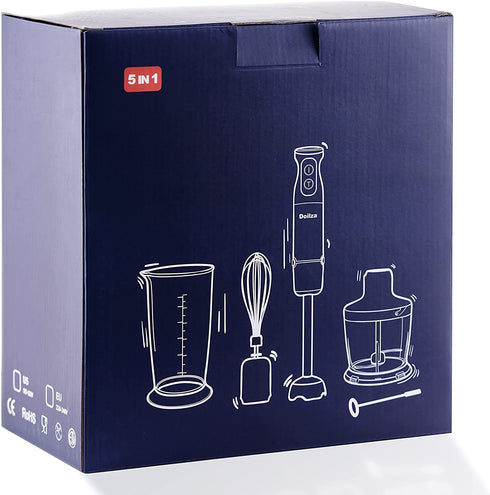 Doilza 5 in 1 Immersion Hand Blender Handheld For Kitchen BPA-Free, White