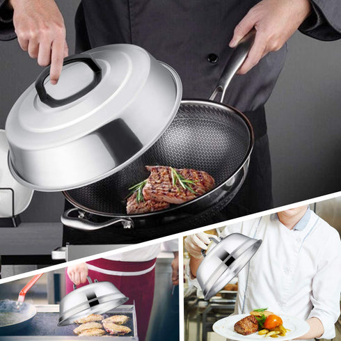 Professional Melting Dome Lid Set of 3, Leonyo 12"- 9" Metal Steam Basting Cover for Griddle Grill Top, Stainless Steel Griddle Accessories for BBQ Flat Top Kitchen Cooking Burger Cheese , Heat Proof