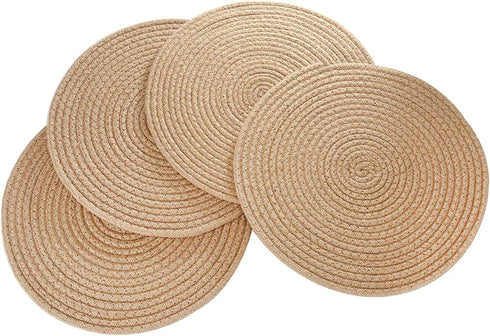 4 Pack Round Woven Placemats, Braided Tablemats Natural Jute Handmade Woven Placemats Heat Resistant Non-Slip Potholder for Dining Table (11.8 inch )