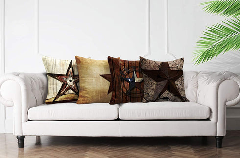 Emvency Set of 4 Throw Pillow Covers Rustic Country Western Star Barn Wooden Cabin West Primitive Decorative Pillow Cases Home Decor Square 18x18 Inches Pillowcases