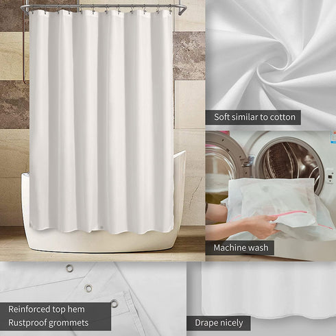 Waterproof Fabric Shower Curtain Liner - Soft & Light-Weight Cloth Shower Liner, 3 Bottom Magnets, Hotel Quality & Machine Washable - Standard Size 72x72, White