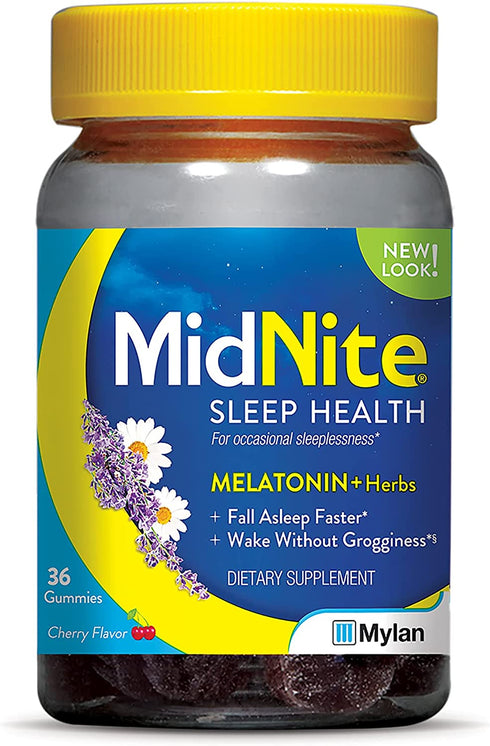 MidNite Gummies, Drug-Free Sleep Aid, Cherry Flavored, Melatonin & Herbs Dietary Supplement, 36 Count