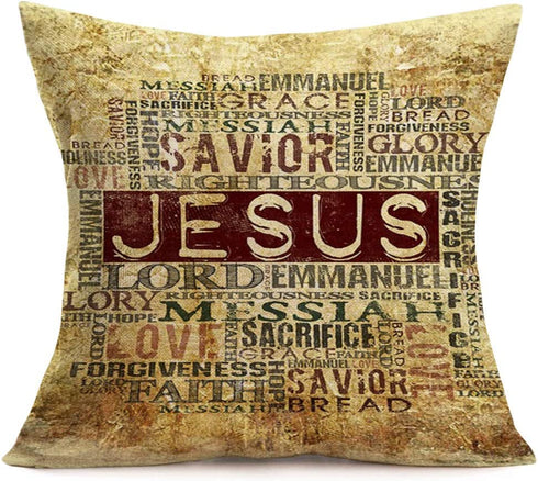 Tlovudori Quote Words Cotton Linen Home Decorative Throw Pillow Case Sofa Cushion Cover 18" x 18" (Jesus)