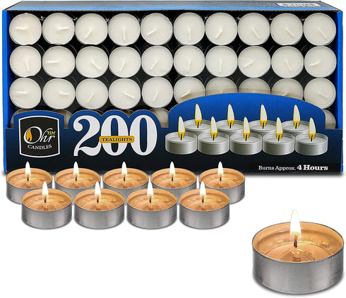 Ohr Tealight Candles - 200 Pack Bulk Tea Lights Candles - White Tealights Unscented - 4 Hour Burn Time
