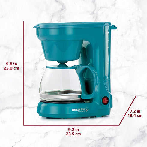 Holstein Housewares - 5-Cup Compact Coffee Maker, Teal - Convenient and User Friendly with Auto Pause and Serve Functions,HH-0914701E