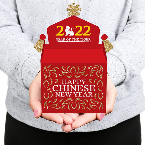Big Dot of Happiness Chinese New Year - Treat Box Party Favors - 2022 Year of the Tiger Party Goodie Gable Boxes - Set of 12