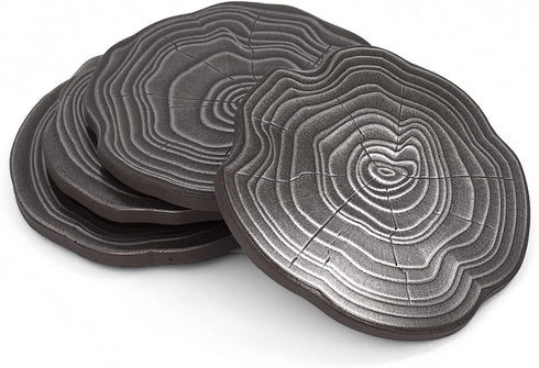 Questech Drink Coasters, Rustic Wood Grain Design, Tabletop Bar Coasters with Protective Cork Backer, Hosting Farmhouse D©cor, Housewarming Gift Idea, Decorative Brushed Nickel Metal Finish, Set of 4