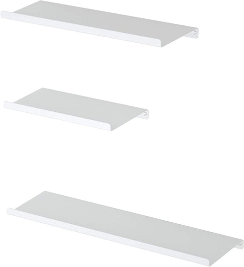 SRIWATANA White Metal Wall Shelves, Floating Shelves Wall Mounted Set of 3 for Bedroom, Living Room, Bathroom, Kitchen, Matte White