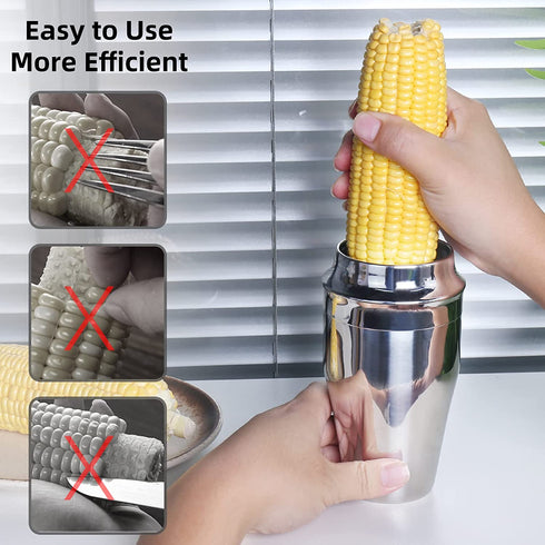 Newness Corn Stripper Cutter, Cob Kernels Peeler with Cup, Quickly Remove Kernels from The Cob, No Splatters or Mess, 304 Stainless Steel Corn Thresher Stripper Tool with Serrated Sharp Blade