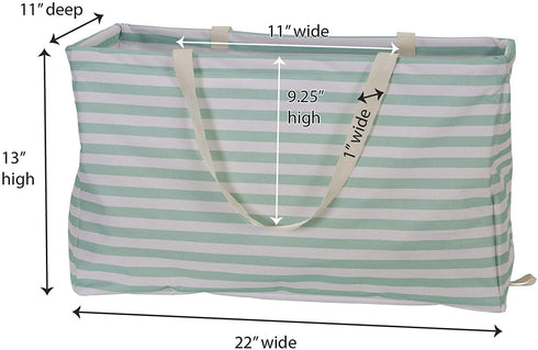 Household Essentials 2242 Krush Canvas Utility Tote | Reusable Grocery Shopping Laundry Carry Bag | Teal And White Stripes, 22" L X 11" W X 13" H,