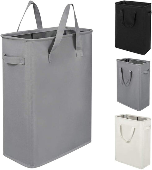 ZERO JET LAG Slim Laundry Hamper Handles Collapsible Laundry Basket Thin Dirty Clothes Basket Narrow Laundry Bag Foldable Dirty Hamper 45L (21 inches,Grey)