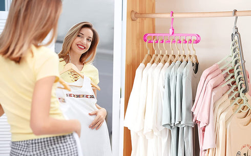 Closet Organizers and Storage,6 Pack Sturdy Hangers for Closet Organizer,Dorm Room Essentials,Closet Storage,Smart Closet Organization,Magic Space Saving Hanger With 9-Holes for Wardrobe Heavy Clothes