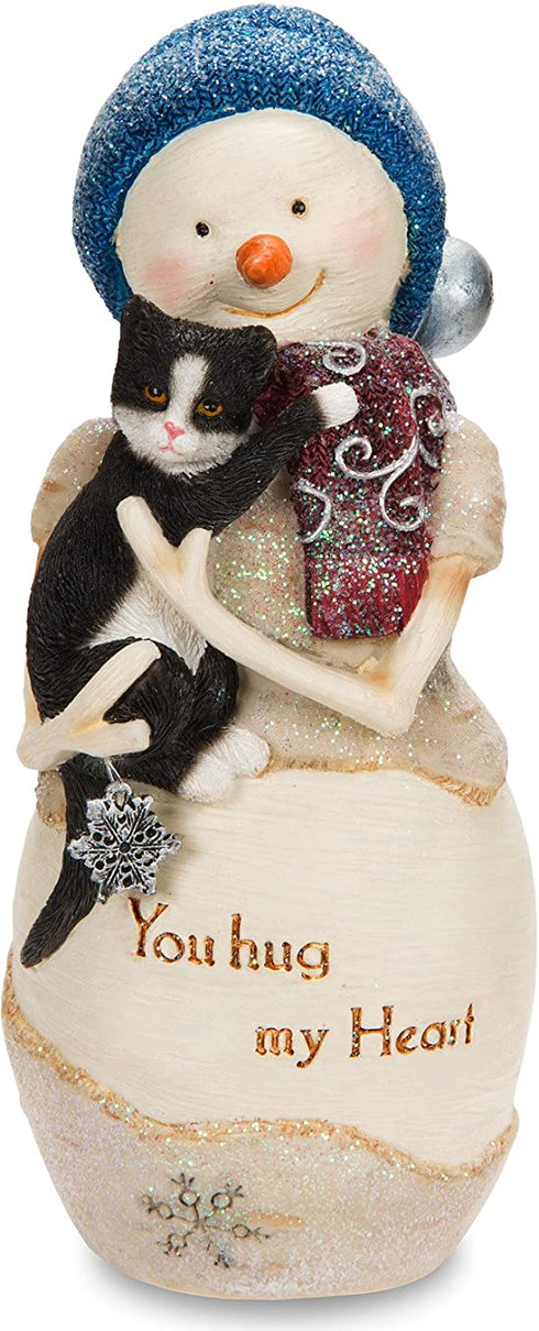 Pavilion Gift Company The Birchhearts-You Hug My Heart Snowman Figurine Holding Cat 5 Inch, 5", White
