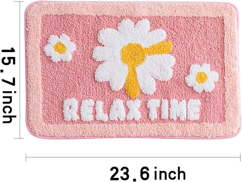 Cute Bathroom Rugs mats,Non-Slip Extra Soft Microfiber Doormat Washable Water Absorbent Shower Toilet Bath Rugs mats Set for Bathroom,Kids,Indoor Kitchen Door Mat -Daisy Flower 40x60cm (Pink)
