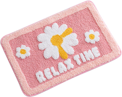 Cute Bathroom Rugs mats,Non-Slip Extra Soft Microfiber Doormat Washable Water Absorbent Shower Toilet Bath Rugs mats Set for Bathroom,Kids,Indoor Kitchen Door Mat -Daisy Flower 40x60cm (Pink)