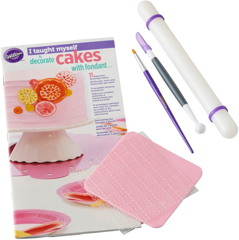 Wilton"I Taught Myself To Decorate Cakes With Fondant" Book Set - Fondant Cutter and Tools