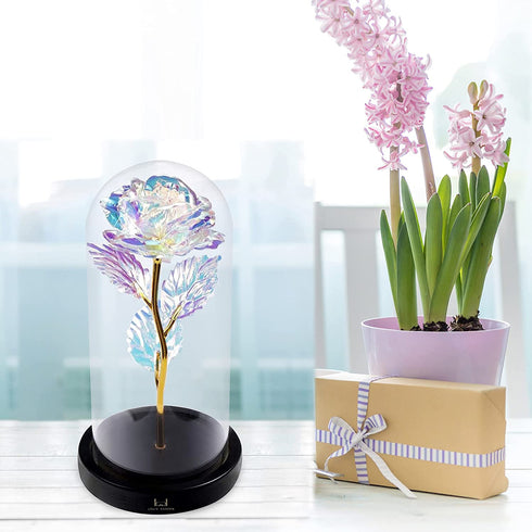 Beauty and The Beast Rose, Gifts for Her Wife Mom, Enchanted Rose in Glass Dome, Women Birthday, Lights and Flowers