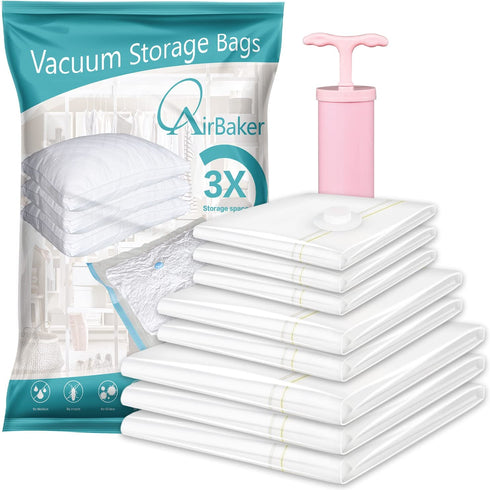 AirBaker Vacuum Storage Bags, Space Saver Bags 8 pcs (3 x Jumbo, 2 x Large, 3 x Medium) for Comforters Blankets Clothes Pillows Travel Vacuum Storage Seal Bags Hand Pump Included
