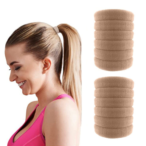 Styla Hair 12 Pack No Crease Hair Tie Blonde Elastic Bands for Thick, Curly, Wavy Hair – Seamless No Slip, No Damage Design Ponytail Holders for Women & Men - Flexible Comfort for All Day Wear Great for High Impact Sports, Workouts & Exercise