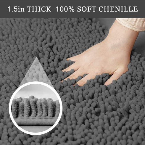 Luxury Chenille Bathroom Rug,20x32 inches,Extra Soft and Cozy, Non-Slip,Super Absorbent Water, Machine Wash Dry, Shaggy Chenille Bath Mats for Bathroom Bedroom,Charcoal