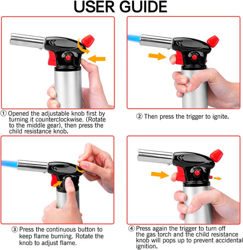Cooking Torch Lighter, Tintec Chef Culinary Blow Torch Large Capacity, Butane Refillable, Flame Adjustable (MAX 2500°F) with Safety Lock for Cooking, BBQ, Baking, Brulee, Creme, DIY Soldering& more