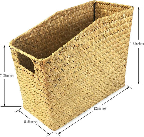 MISNINE Multifunction Basket Magzine Book Holder Basket,Handwoven Seagrass Rustic Home Décor (Small)