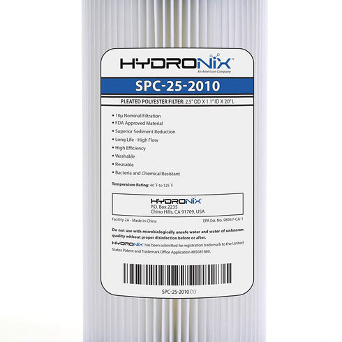 Hydronix SPC-25-2010 Polyester Pleated Sediment Water Filter, Washable & Reusable, 2.5" X 20", 10 micron