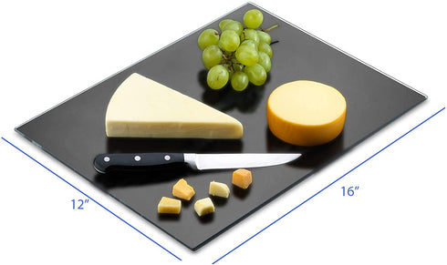 Tempered Black Glass Cutting Board Long Lasting Black Ink Glass Scratch Resistant, Heat Resistant, Shatter Resistant, Dishwasher Safe. (Large 12x16")