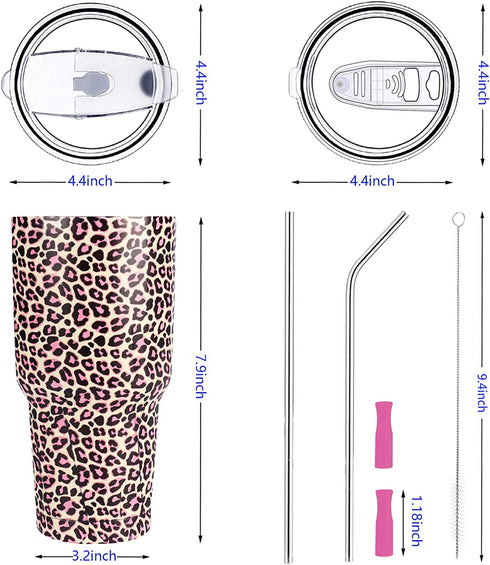 Artlion 30oz Tumbler Pink Leopard Insulated 30 OZ Metal Tumblers Cheetah Cup with Straws and Lid for Cold Hot Drinks