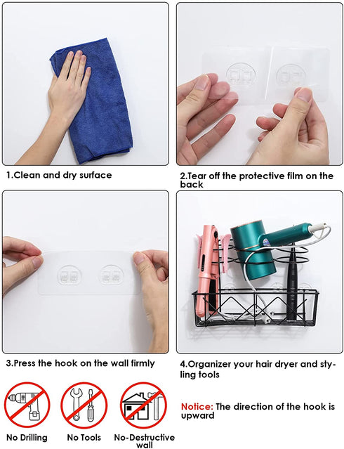 Hair Dryer Holder Wall Mounted, UBeishun Bathroom Hair Tool Organizer with Adhesive Hooks, Styling Tool Organizer for Hair Dryer, Flat Iron, Curling Wand, Hair Straighteners